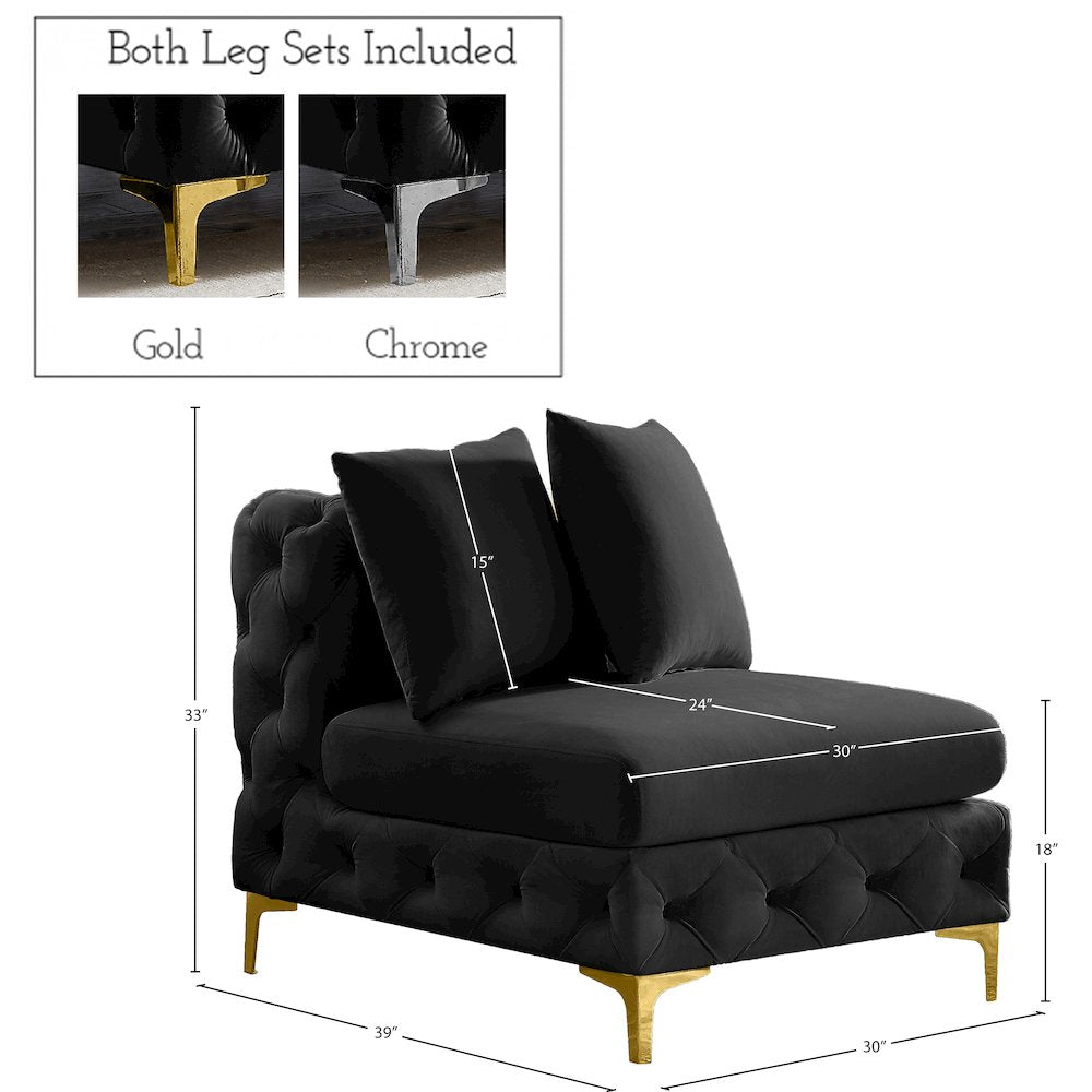 Tremblay Black Velvet Armless Chair