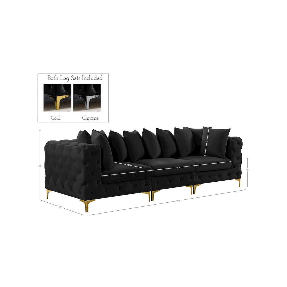 Tremblay Black Velvet Modular Sofa