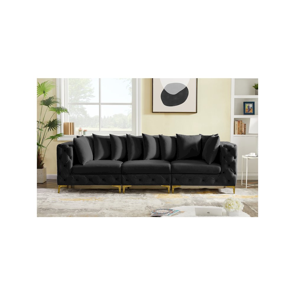 Tremblay Black Velvet Modular Sofa