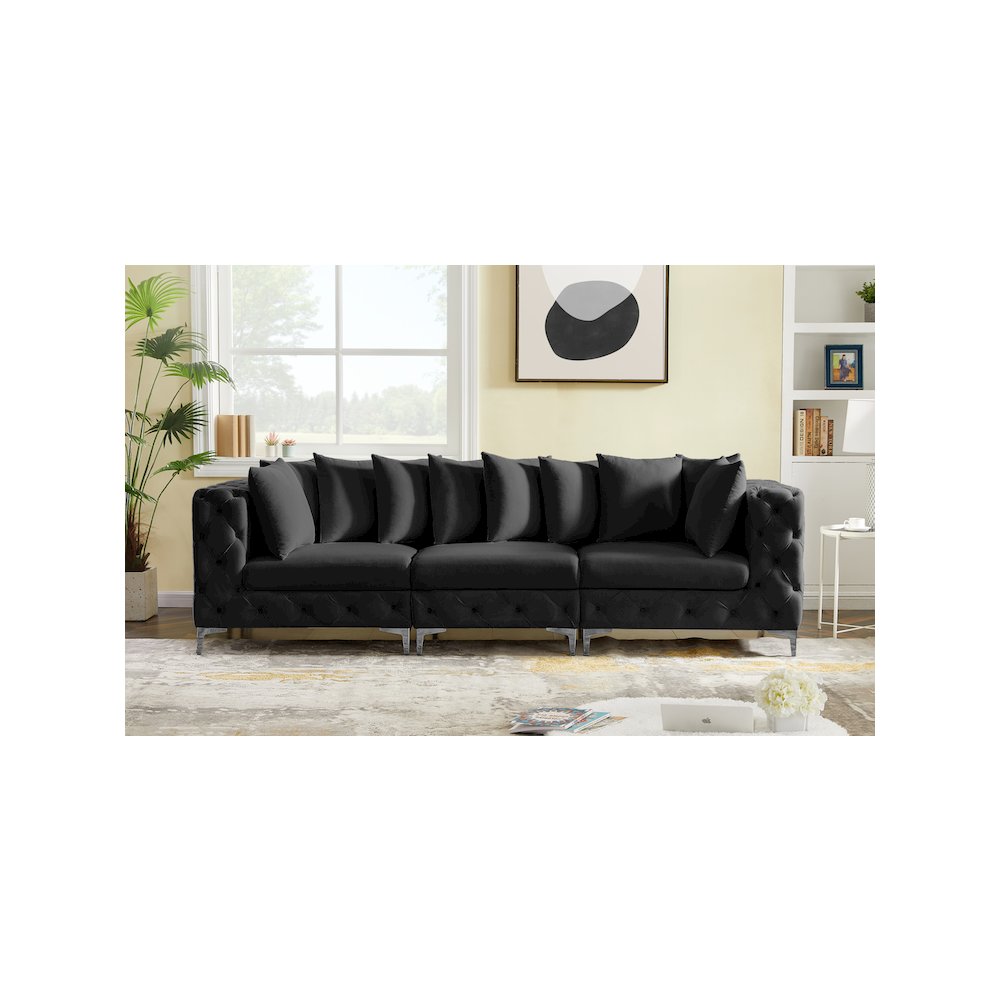 Tremblay Black Velvet Modular Sofa