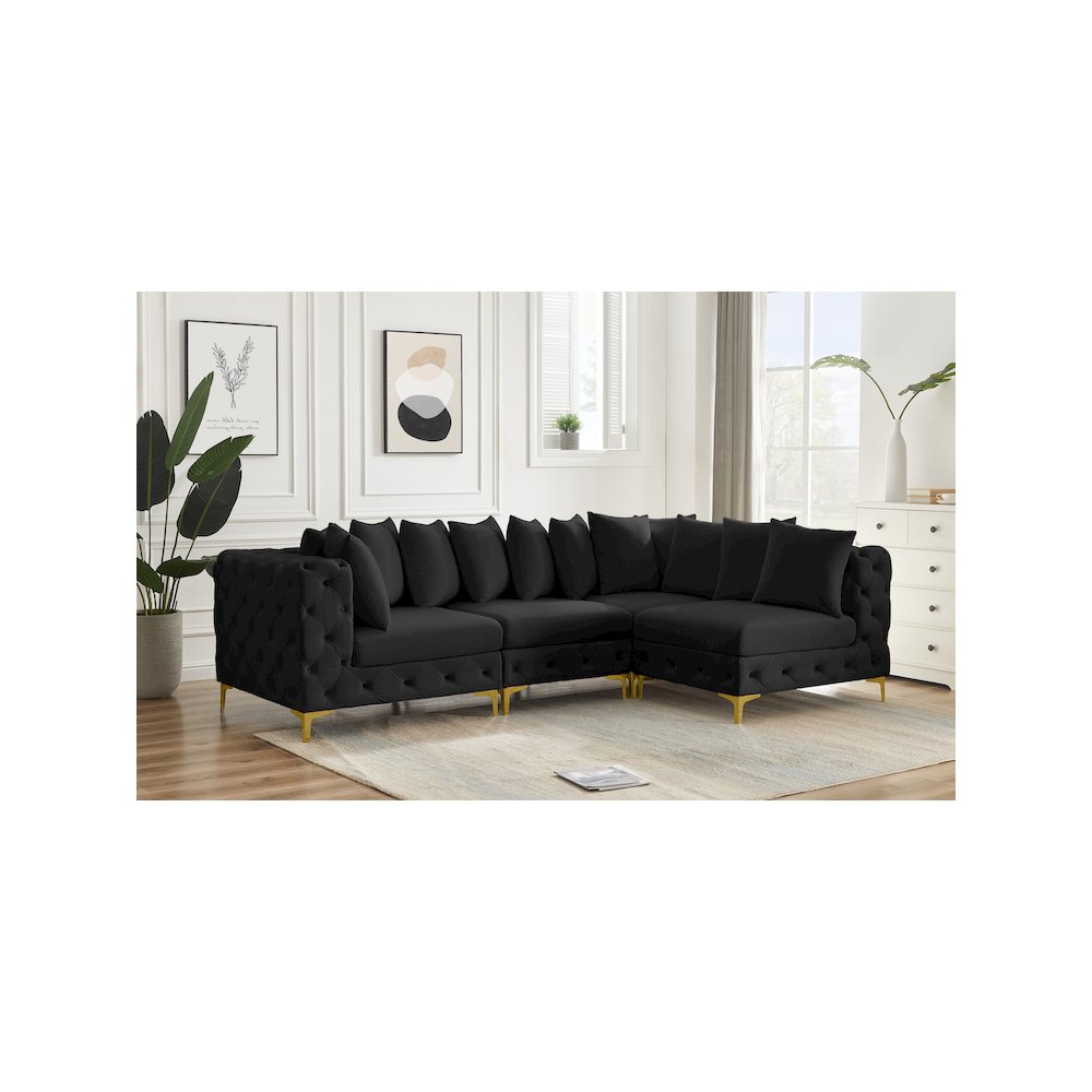 Tremblay Black Velvet Modular Sectional