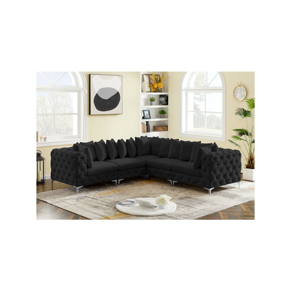 Tremblay Black Velvet Modular Sectional