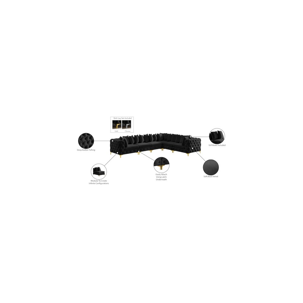 Tremblay Black Velvet Modular Sectional