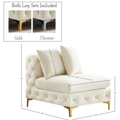 Tremblay Cream Velvet Armless Chair