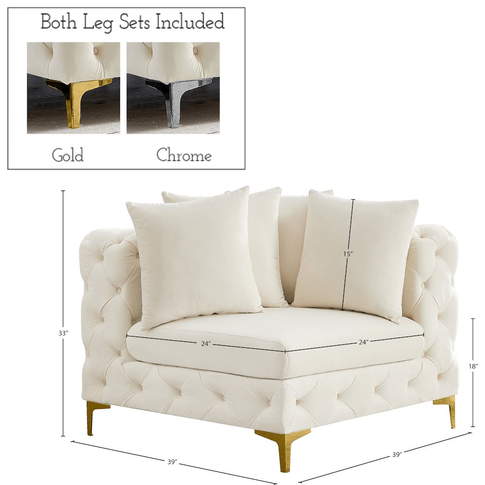 Tremblay Cream Velvet Corner Chair