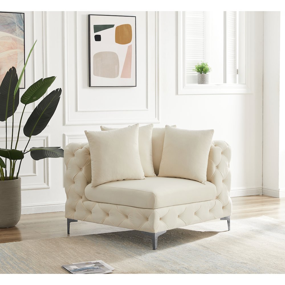 Tremblay Cream Velvet Corner Chair