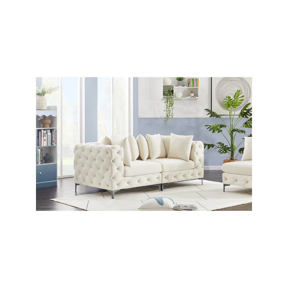 Tremblay Cream Velvet Modular Sofa