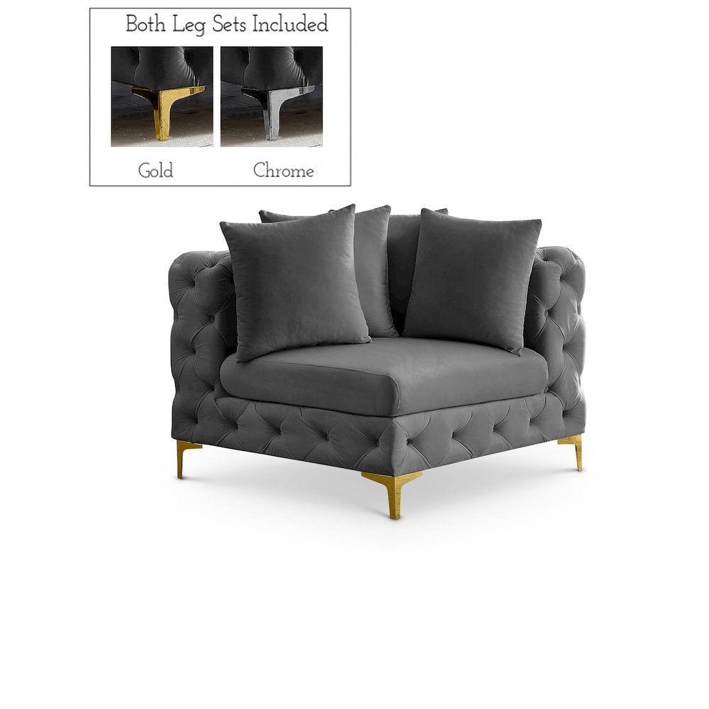 Tremblay Grey Velvet Corner Chair