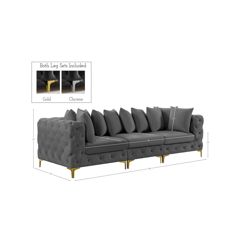 Tremblay Grey Velvet Modular Sofa