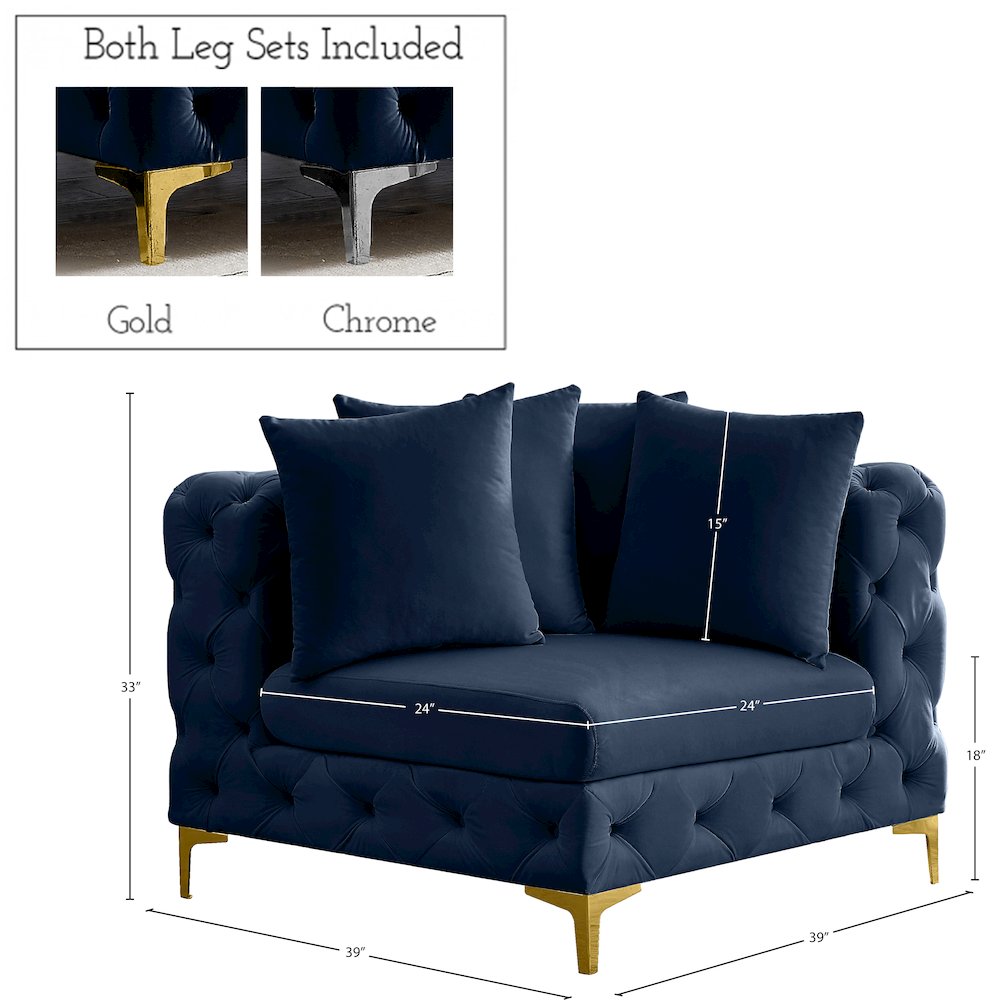 Tremblay Navy Velvet Corner Chair
