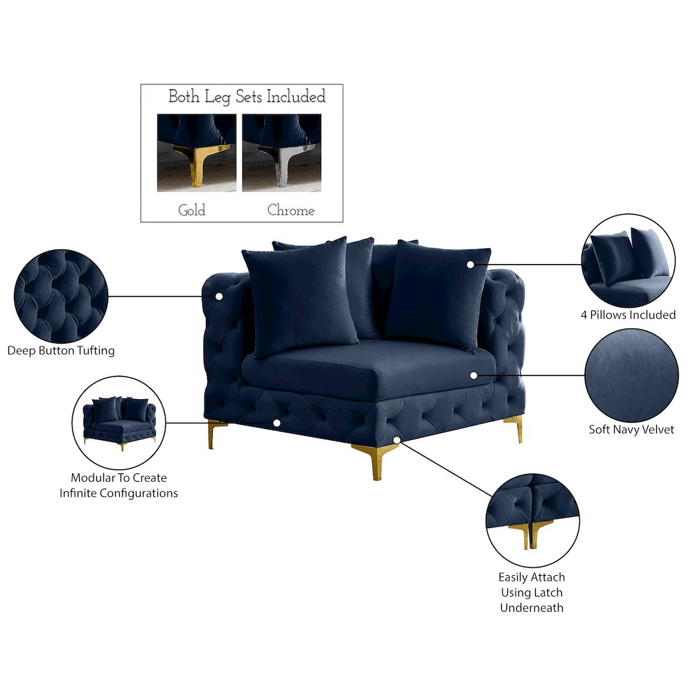 Tremblay Navy Velvet Corner Chair
