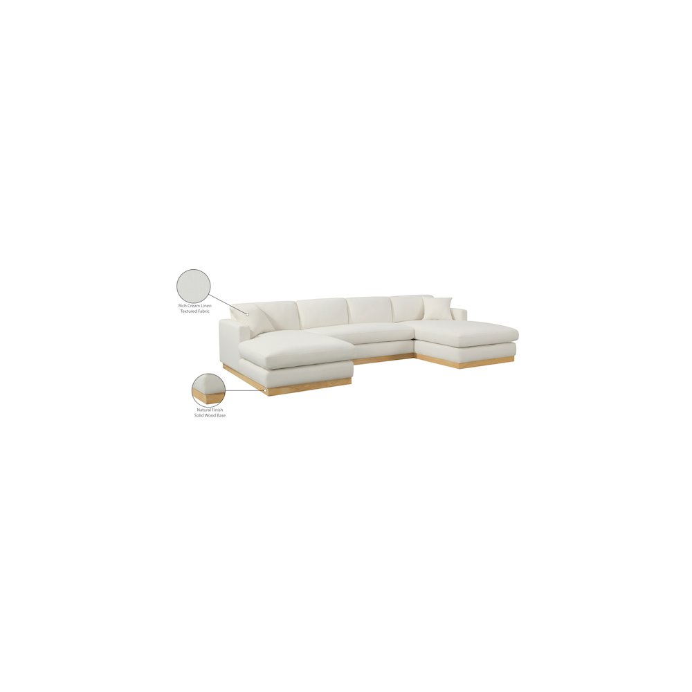 Johanna Cream Linen Textured Fabric 3pc. Sectional