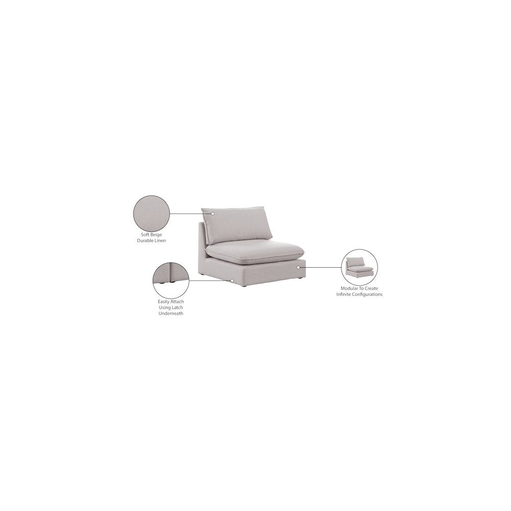 Mackenzie Beige Durable Linen Textured Armless Chair