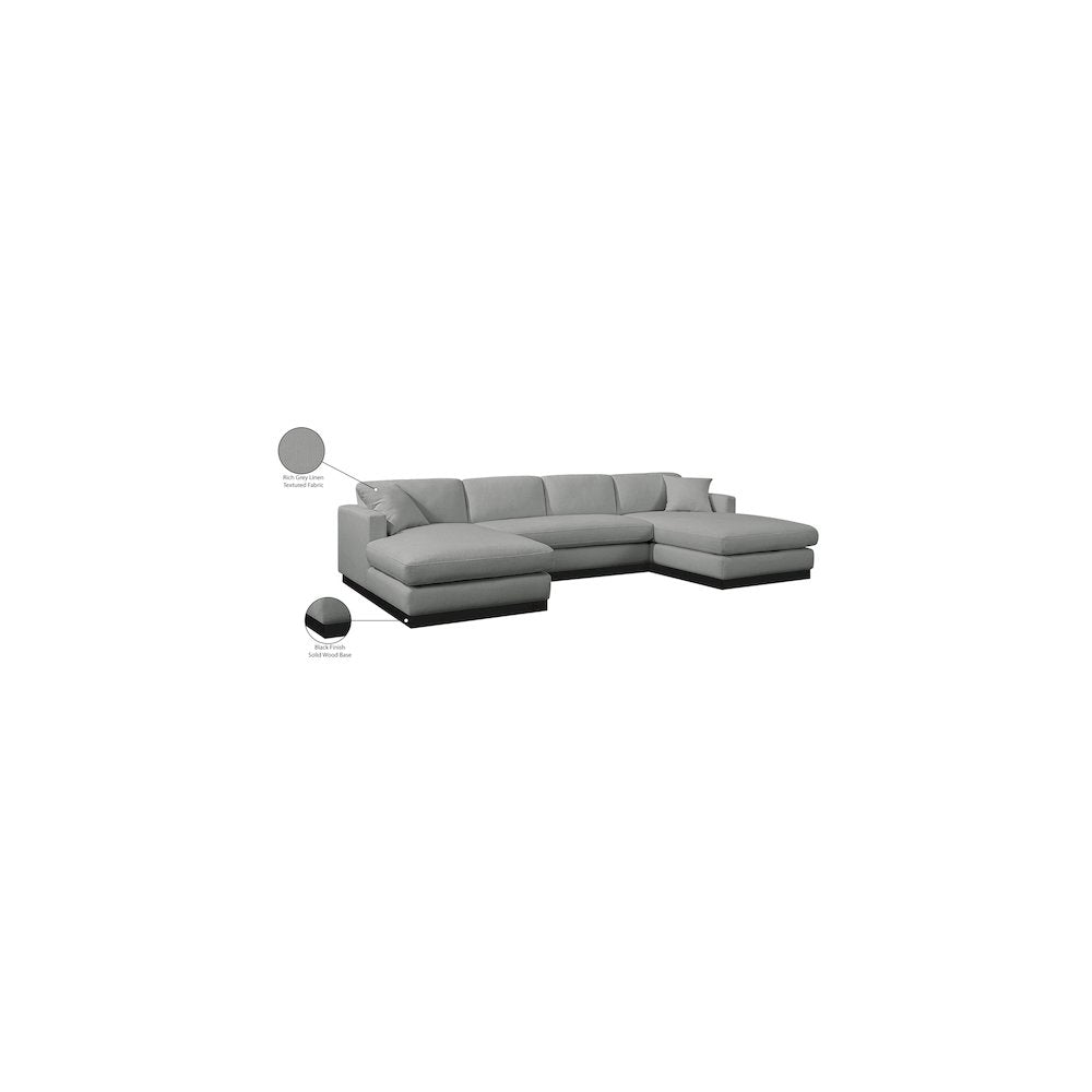 Johanna Grey Linen Textured Fabric 3pc. Sectional