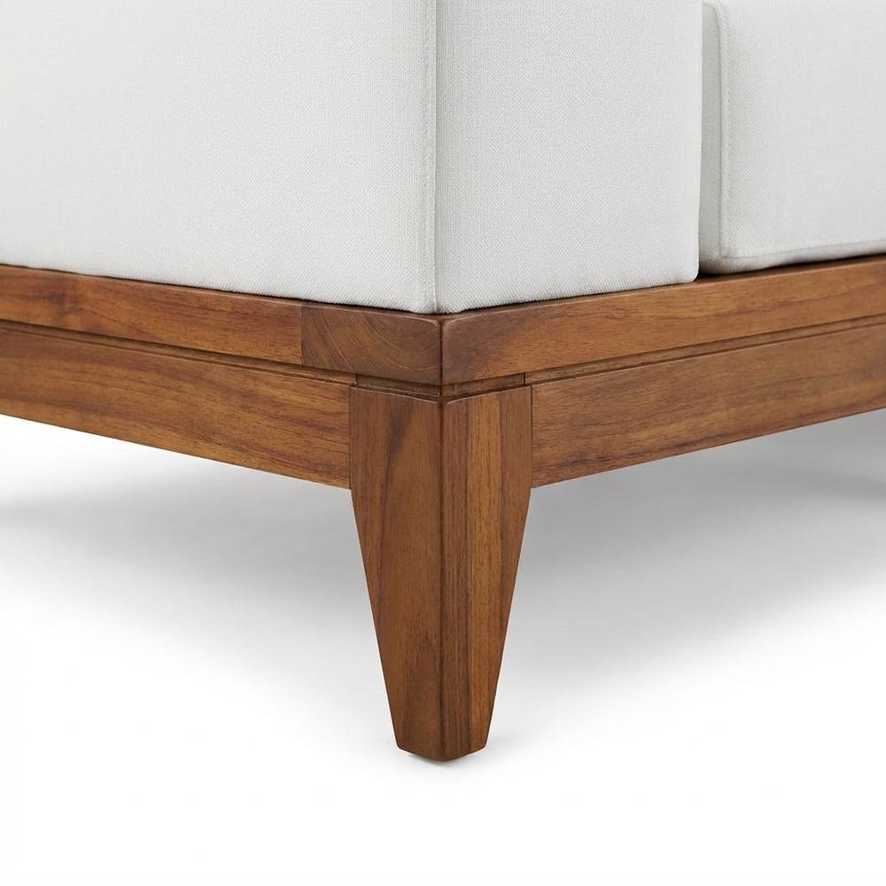 Contemporary White Fabric Outdoor Modular Sofa For Patio With Acacia Wood Finish