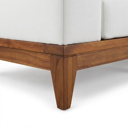 Contemporary White Fabric Outdoor Modular Sofa For Patio With Acacia Wood Finish