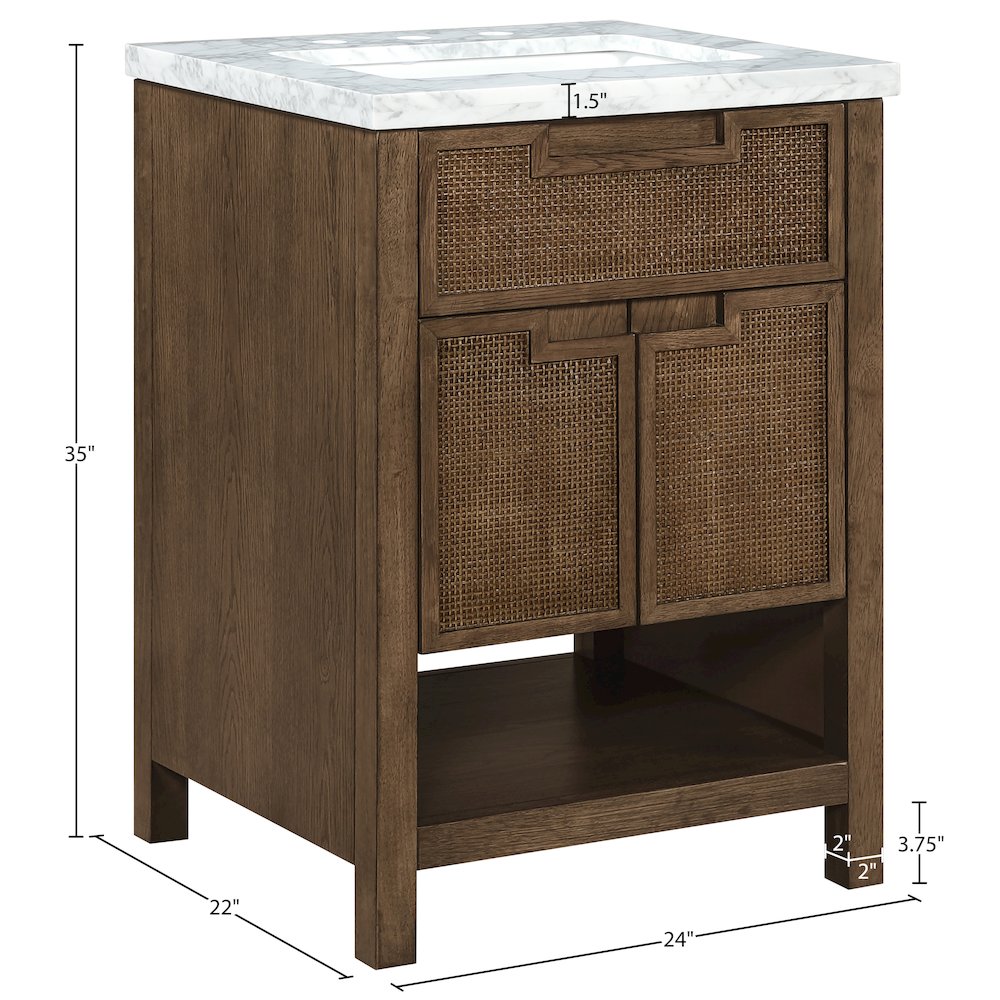 Soren 24" Brown Genuine Carrara Marble And Solid Wood Bathroom Vanity