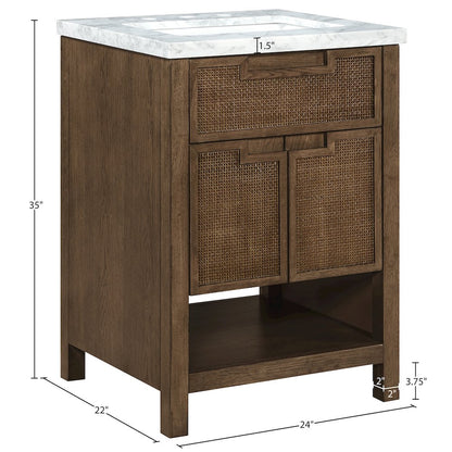 Soren 24" Brown Genuine Carrara Marble And Solid Wood Bathroom Vanity