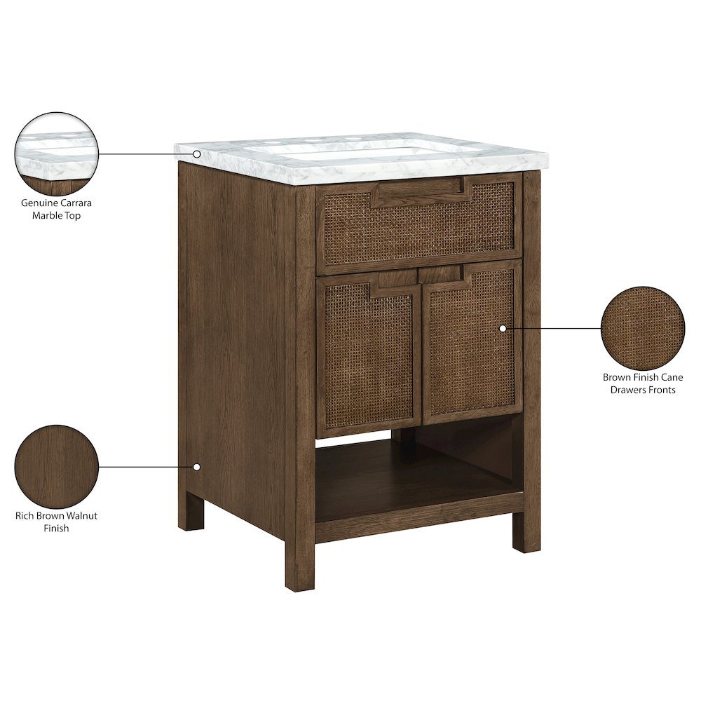 Soren 24" Brown Genuine Carrara Marble And Solid Wood Bathroom Vanity