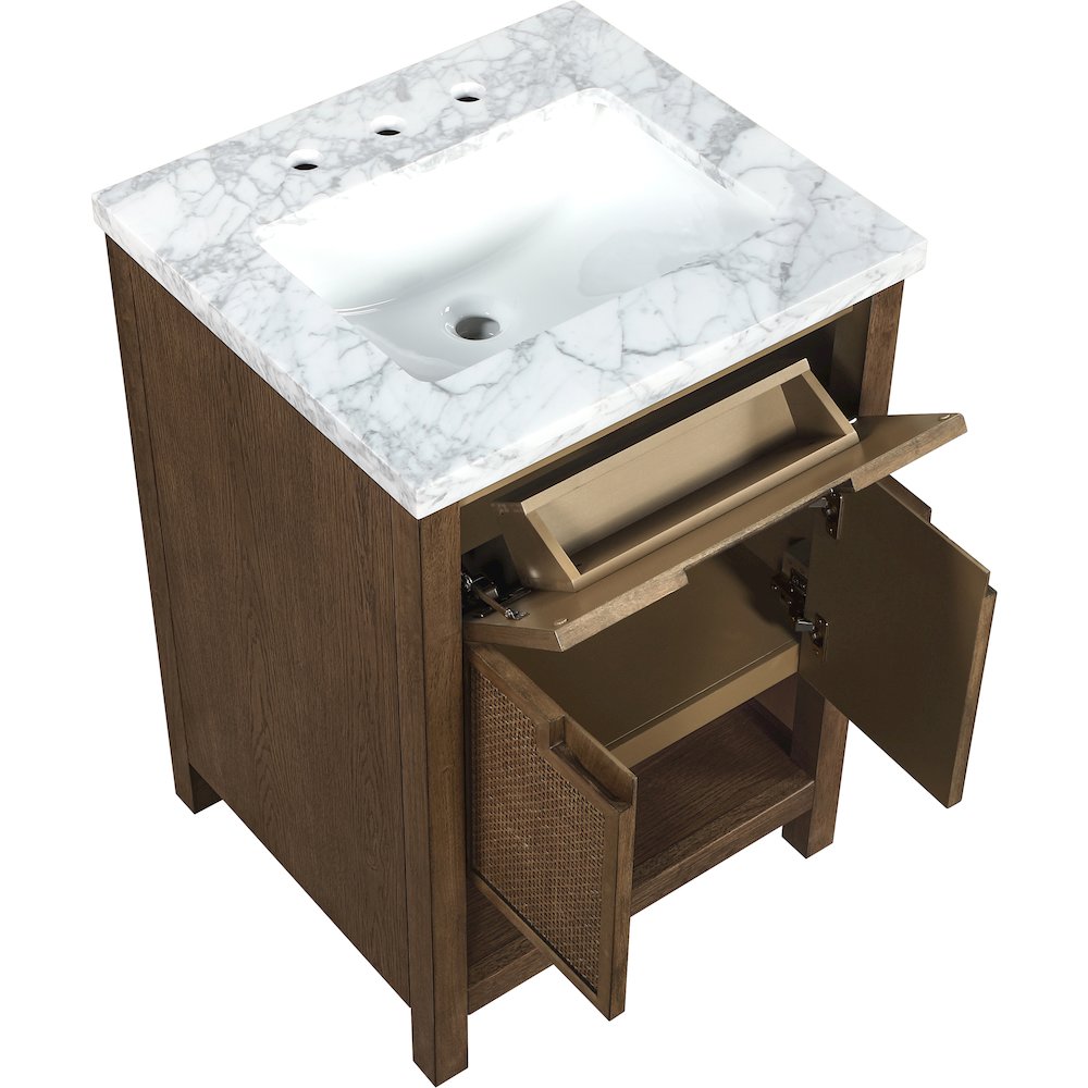 Soren 24" Brown Genuine Carrara Marble And Solid Wood Bathroom Vanity
