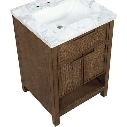 Soren 24" Brown Genuine Carrara Marble And Solid Wood Bathroom Vanity