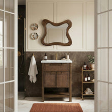 Soren 24" Brown Genuine Carrara Marble And Solid Wood Bathroom Vanity