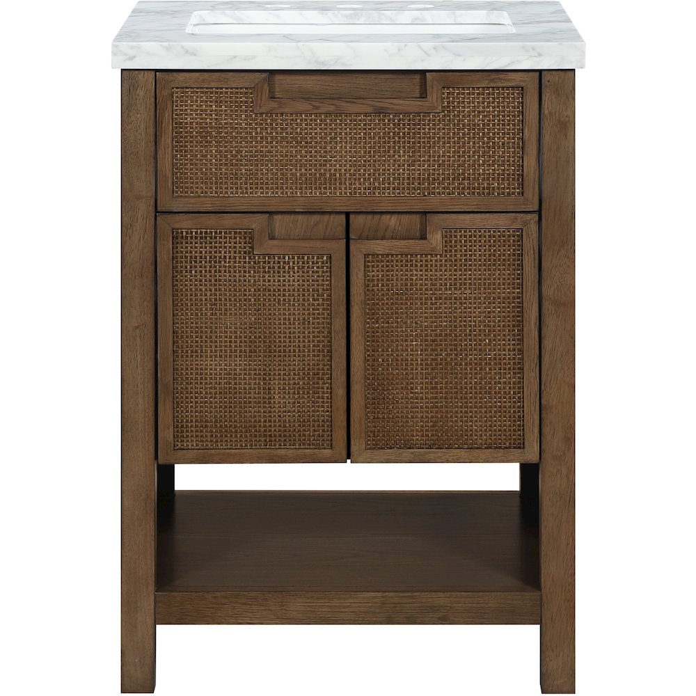 Soren 24" Brown Genuine Carrara Marble And Solid Wood Bathroom Vanity
