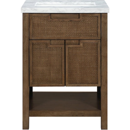 Soren 24" Brown Genuine Carrara Marble And Solid Wood Bathroom Vanity