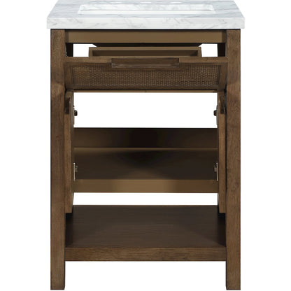Soren 24" Brown Genuine Carrara Marble And Solid Wood Bathroom Vanity