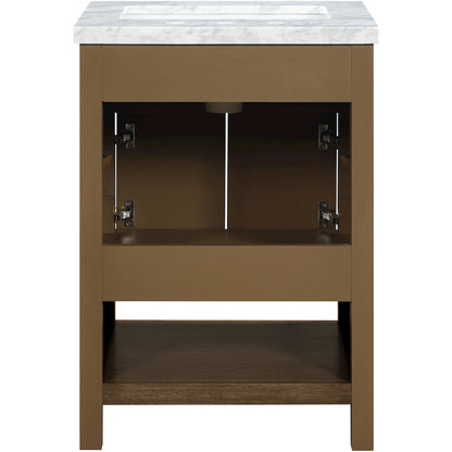 Soren 24" Brown Genuine Carrara Marble And Solid Wood Bathroom Vanity