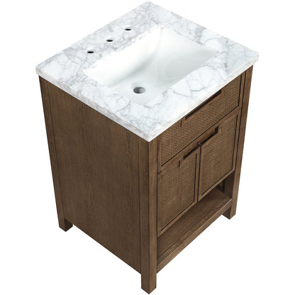 Soren 24" Brown Genuine Carrara Marble And Solid Wood Bathroom Vanity