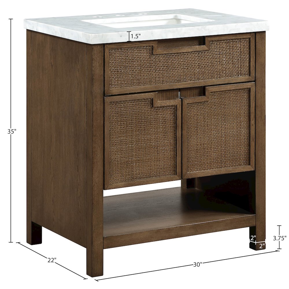 Soren 30" Brown Genuine Carrara Marble And Solid Wood Bathroom Vanity