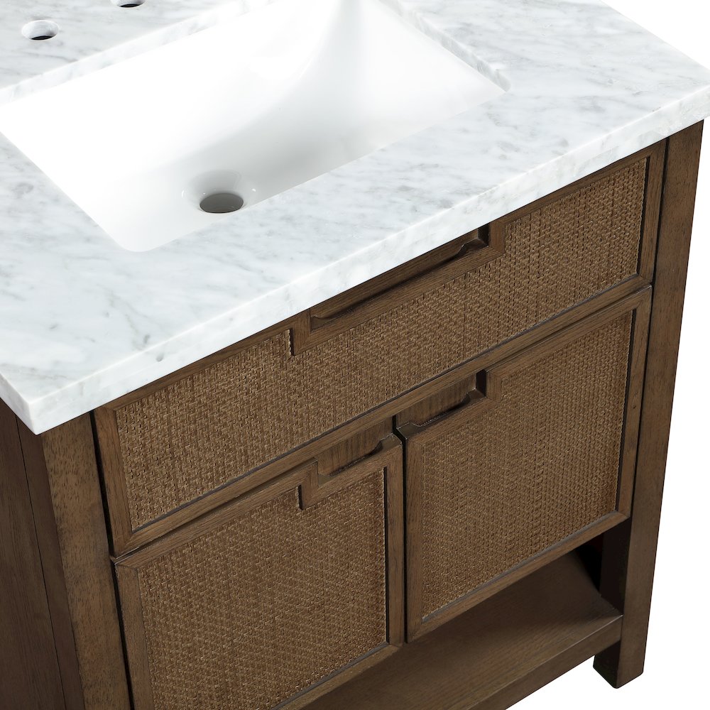 Soren 30" Brown Genuine Carrara Marble And Solid Wood Bathroom Vanity