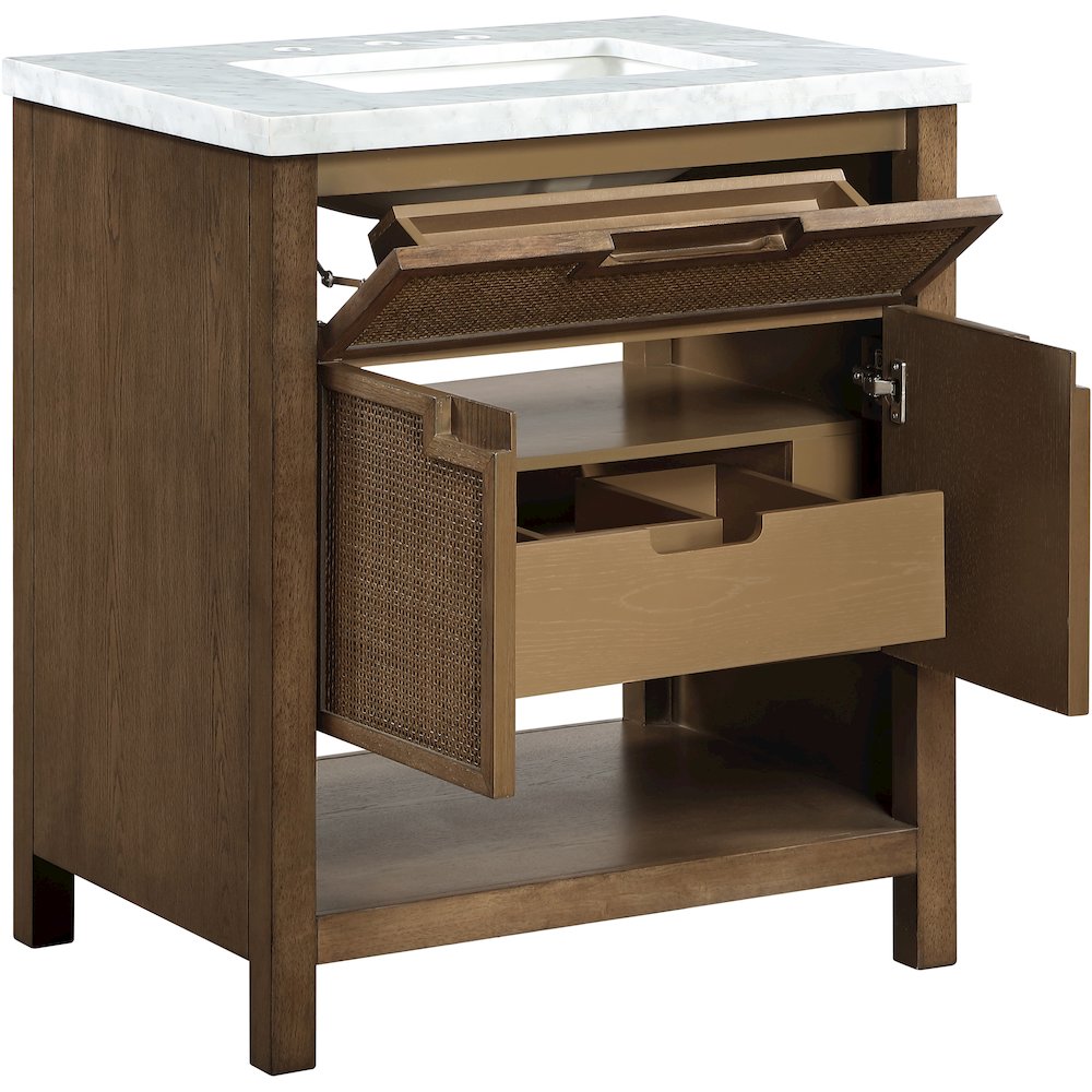 Soren 30" Brown Genuine Carrara Marble And Solid Wood Bathroom Vanity