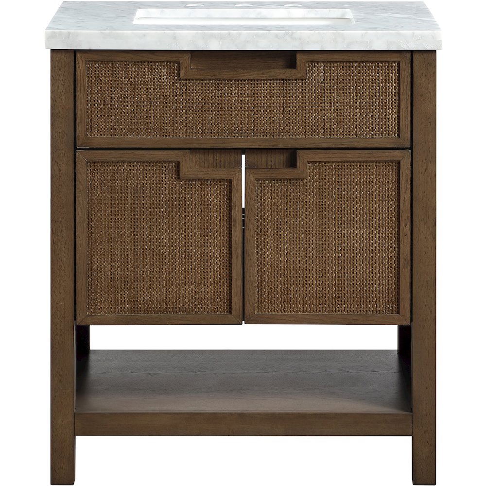 Soren 30" Brown Genuine Carrara Marble And Solid Wood Bathroom Vanity