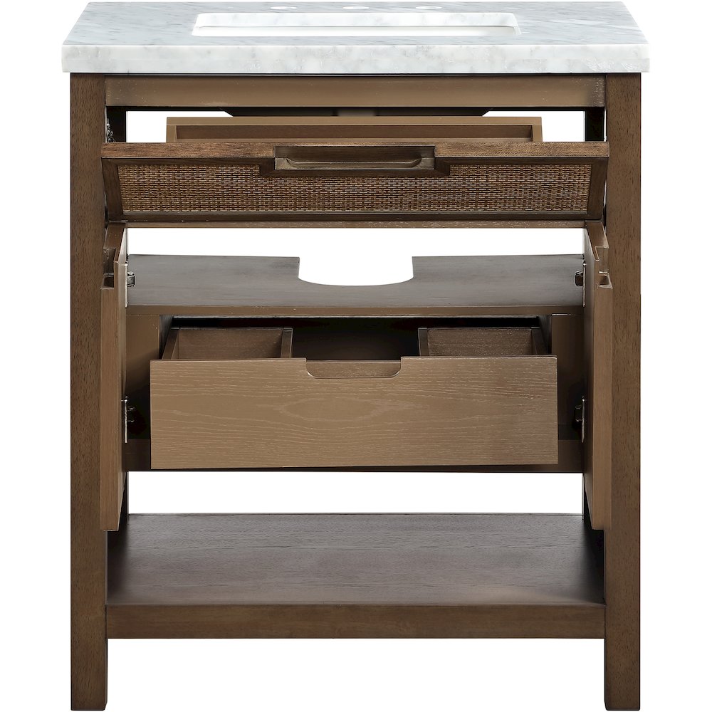 Soren 30" Brown Genuine Carrara Marble And Solid Wood Bathroom Vanity