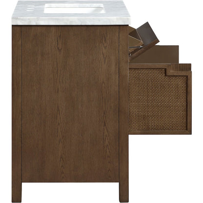 Soren 30" Brown Genuine Carrara Marble And Solid Wood Bathroom Vanity