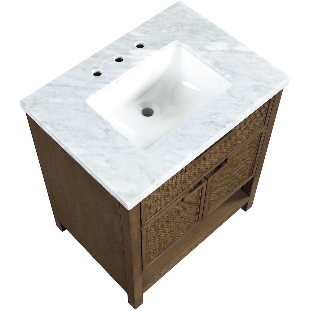 Soren 30" Brown Genuine Carrara Marble And Solid Wood Bathroom Vanity