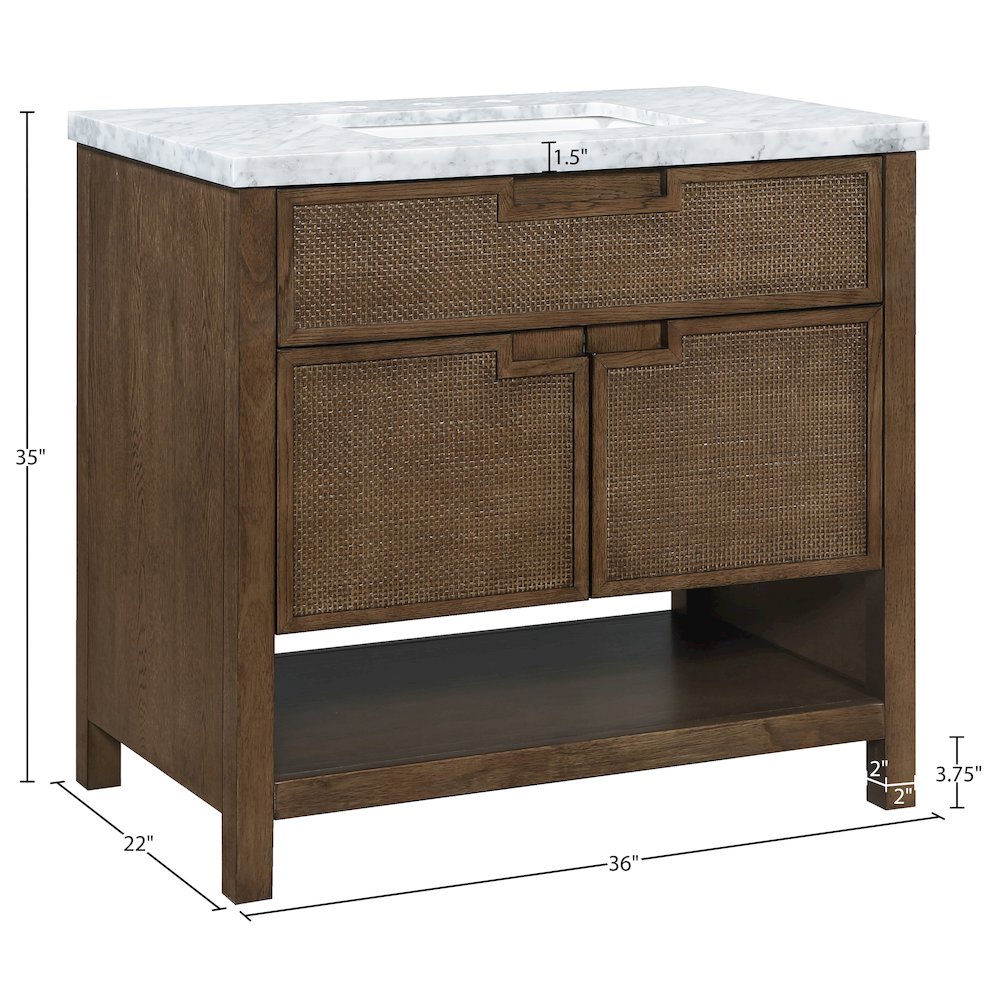 Soren 36" Brown Genuine Carrara Marble And Solid Wood Bathroom Vanity