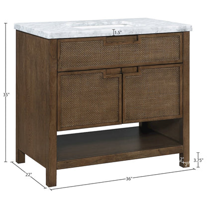 Soren 36" Brown Genuine Carrara Marble And Solid Wood Bathroom Vanity