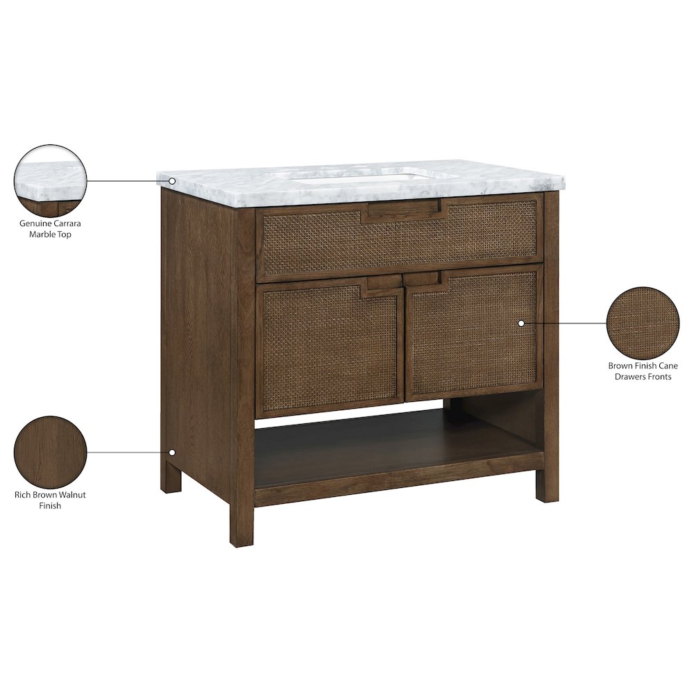 Soren 36" Brown Genuine Carrara Marble And Solid Wood Bathroom Vanity