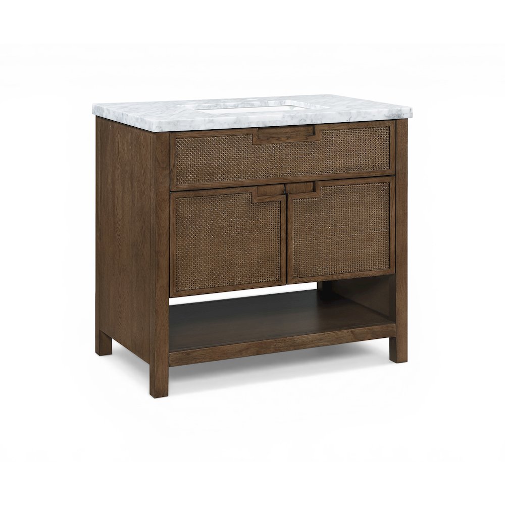 Soren 36" Brown Genuine Carrara Marble And Solid Wood Bathroom Vanity