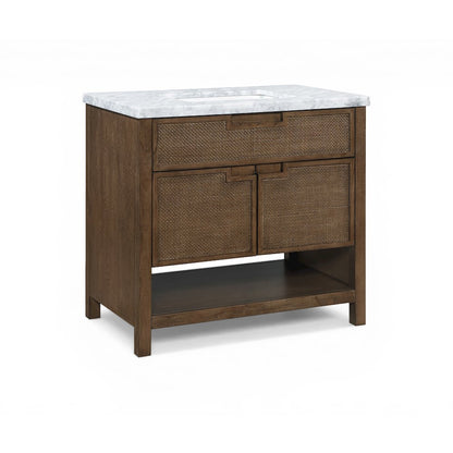 Soren 36" Brown Genuine Carrara Marble And Solid Wood Bathroom Vanity