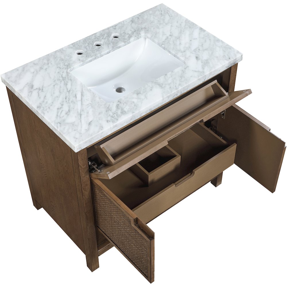 Soren 36" Brown Genuine Carrara Marble And Solid Wood Bathroom Vanity