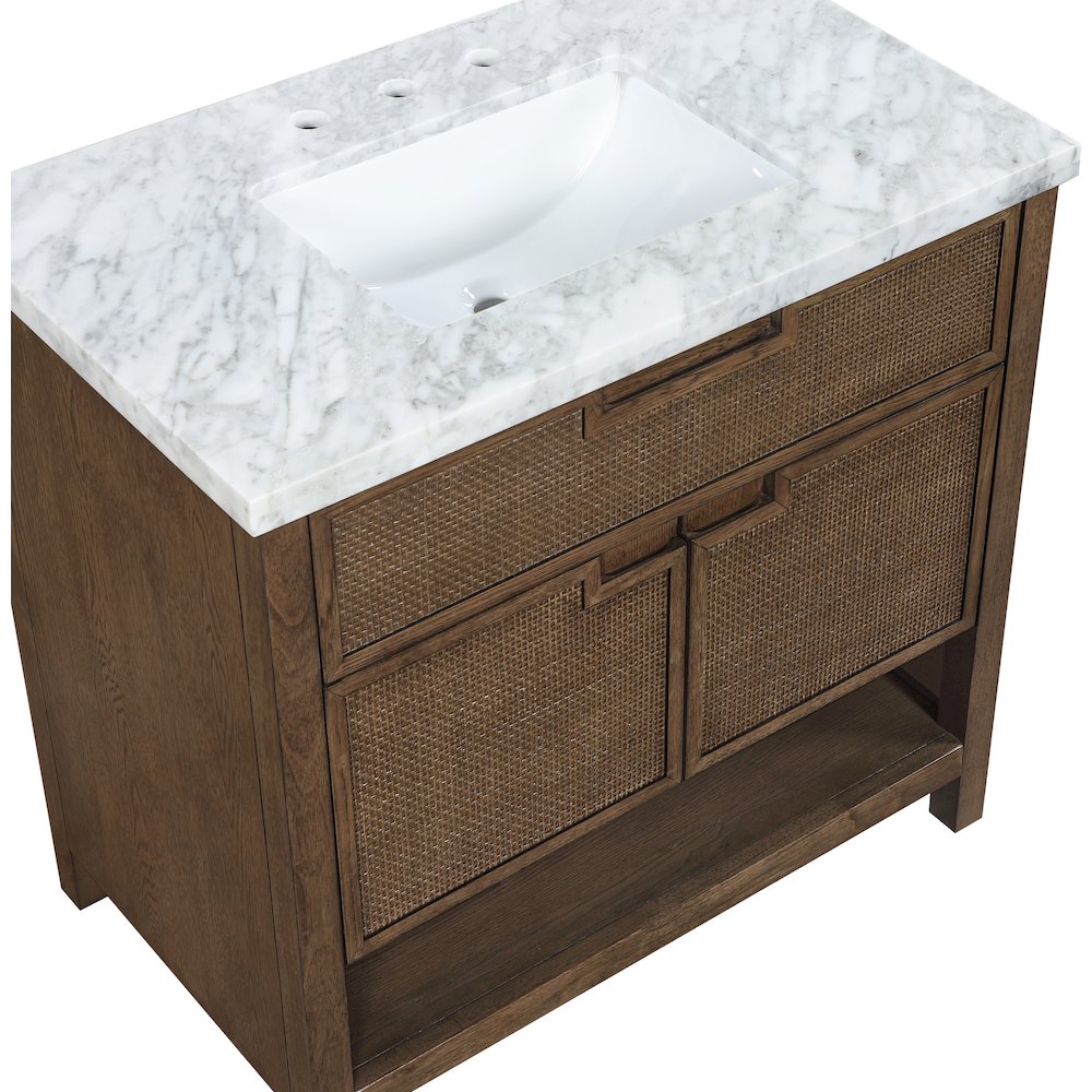 Soren 36" Brown Genuine Carrara Marble And Solid Wood Bathroom Vanity