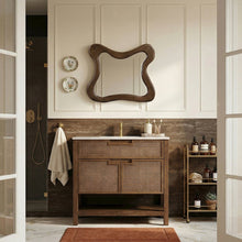 Soren 36" Brown Genuine Carrara Marble And Solid Wood Bathroom Vanity