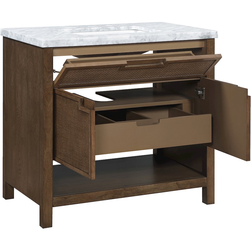 Soren 36" Brown Genuine Carrara Marble And Solid Wood Bathroom Vanity