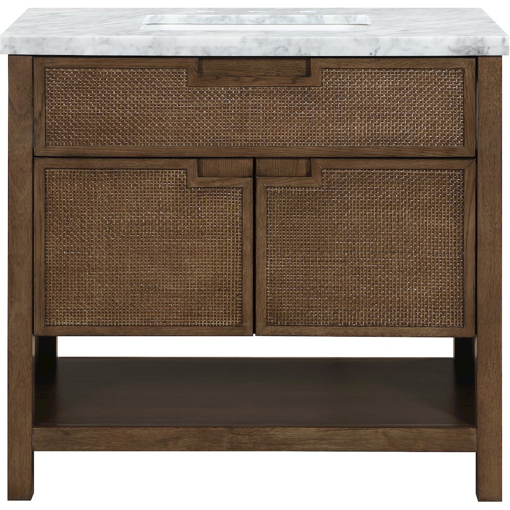 Soren 36" Brown Genuine Carrara Marble And Solid Wood Bathroom Vanity