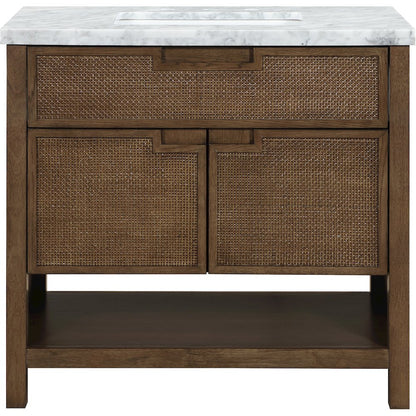 Soren 36" Brown Genuine Carrara Marble And Solid Wood Bathroom Vanity