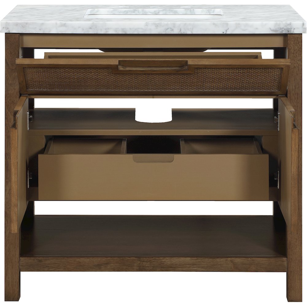 Soren 36" Brown Genuine Carrara Marble And Solid Wood Bathroom Vanity